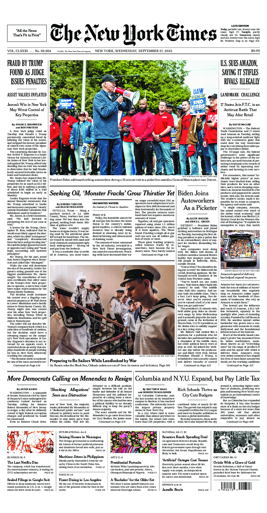 Prima-pagina-New-York-Times-del-2023-09-27