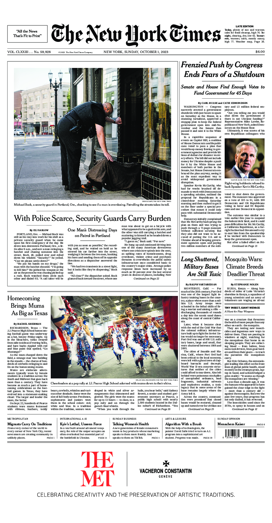 Prima-pagina-New-York-Times-del-2023-10-01