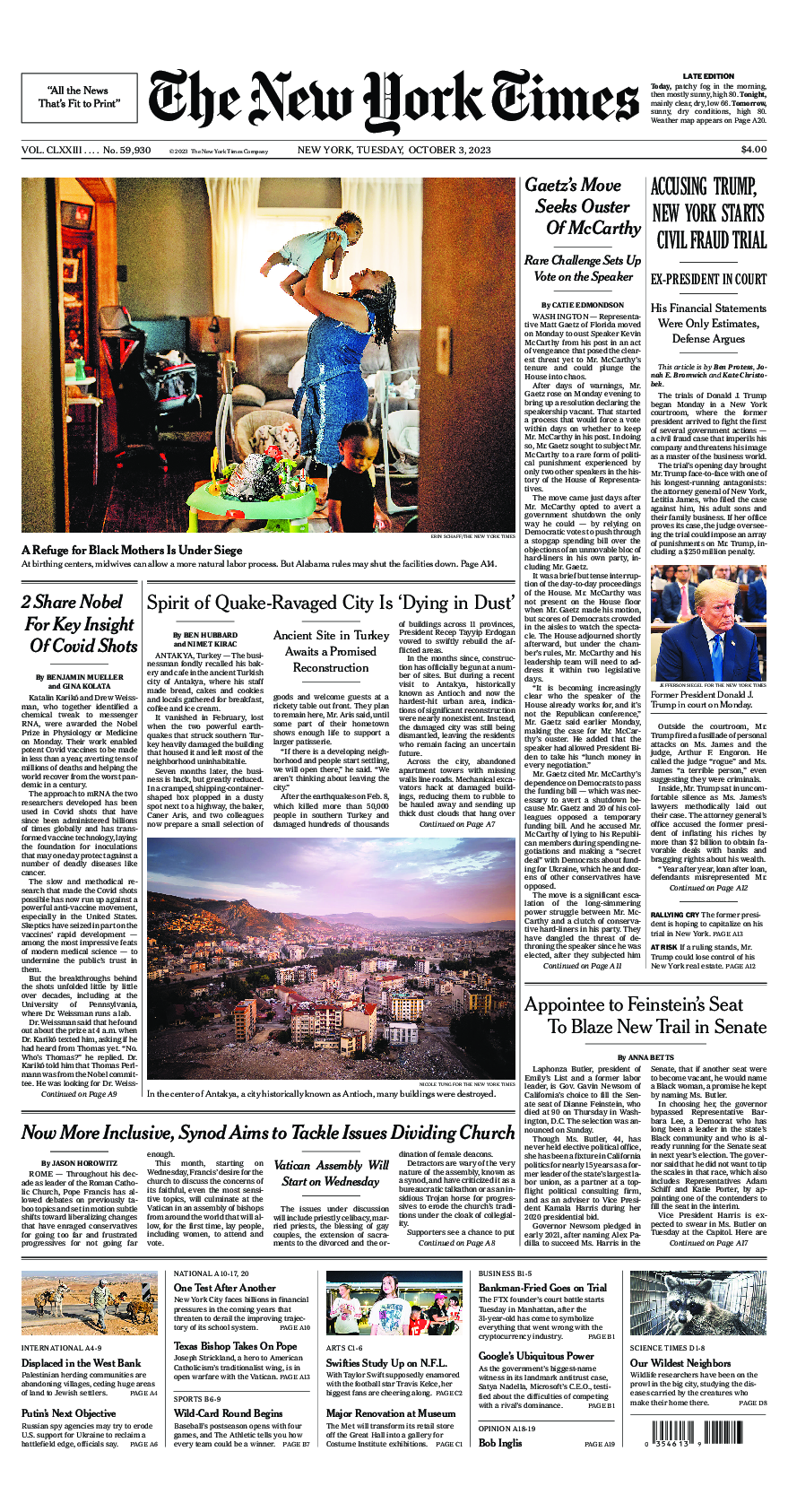 Prima-pagina-New-York-Times-del-2023-10-03