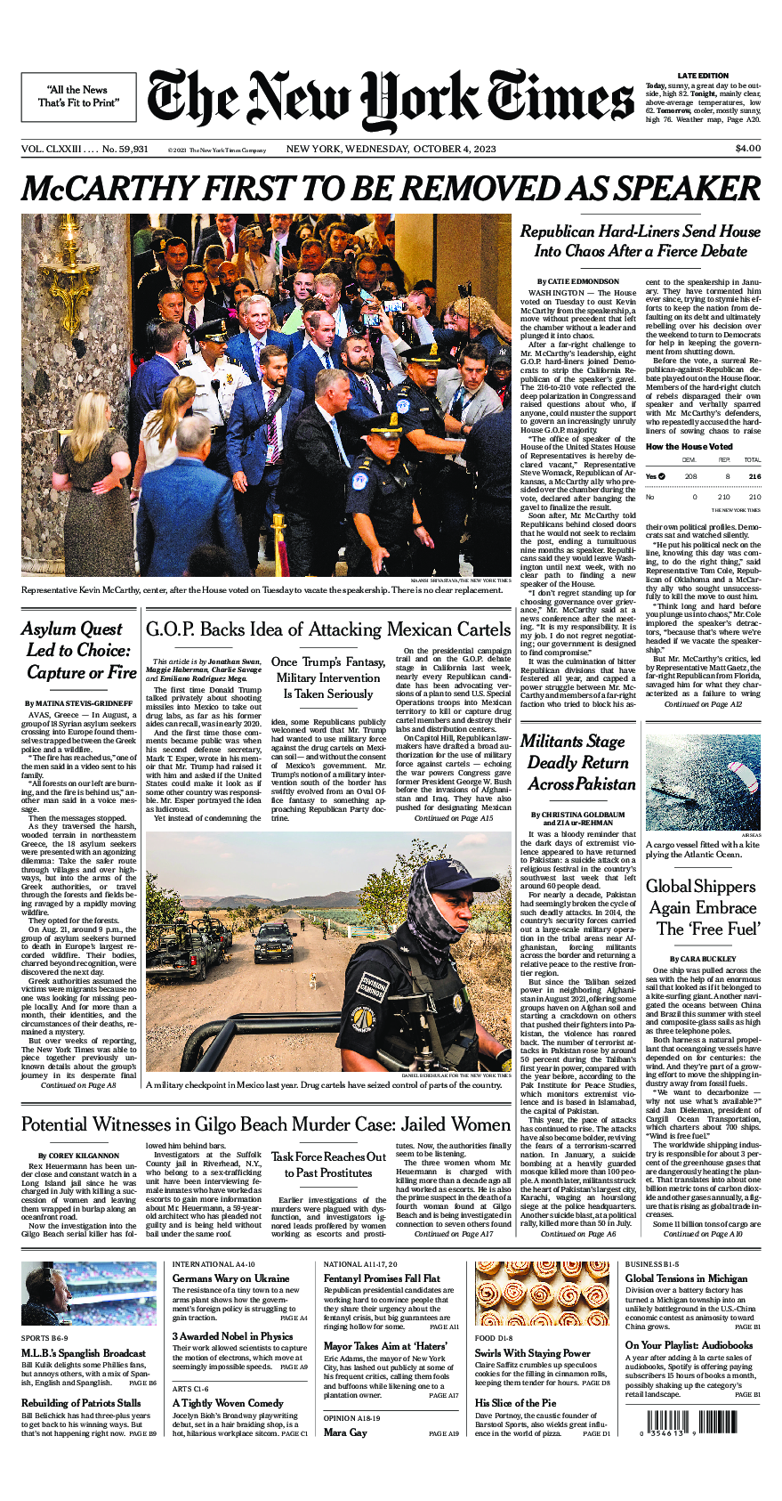 Prima-pagina-New-York-Times-del-2023-10-04