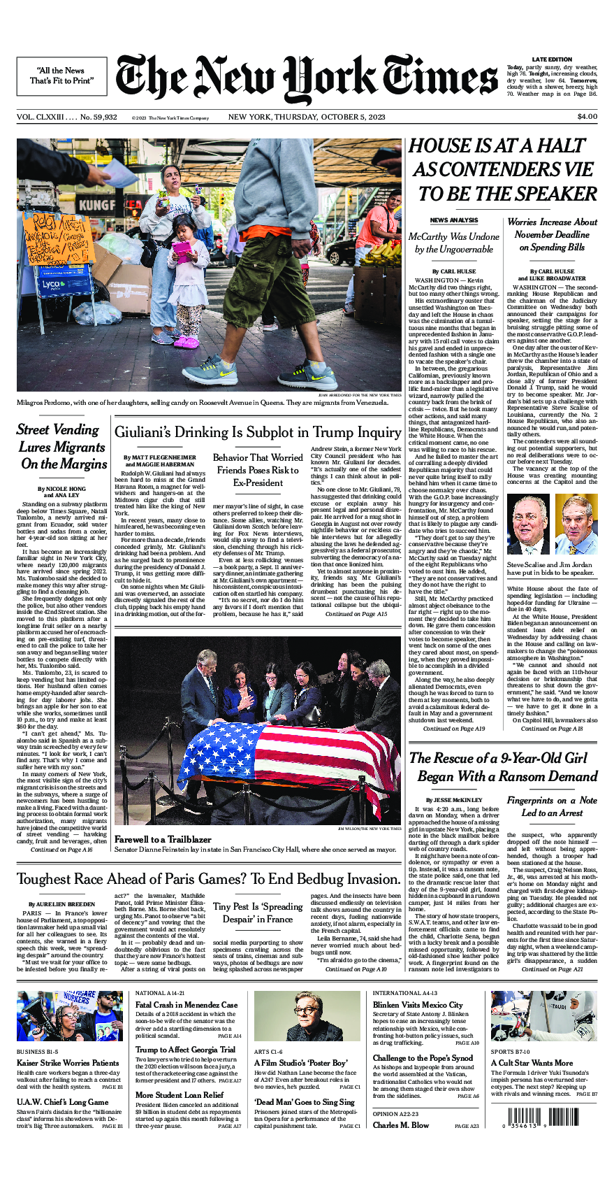 Prima-pagina-New-York-Times-del-2023-10-05