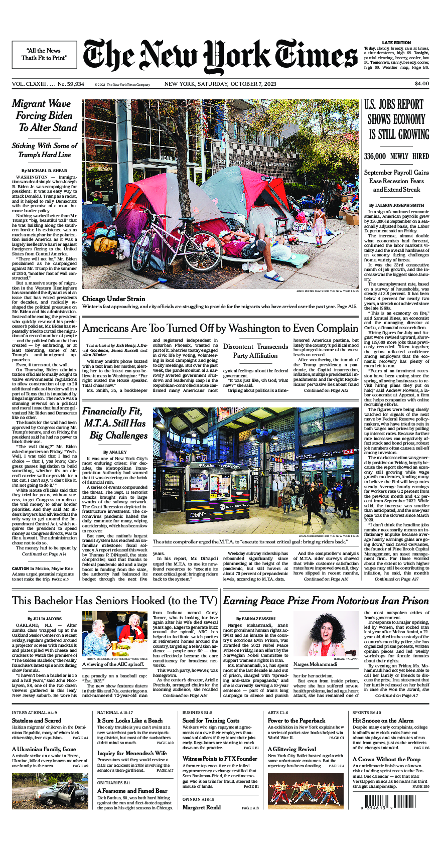 Prima-pagina-New-York-Times-del-2023-10-07