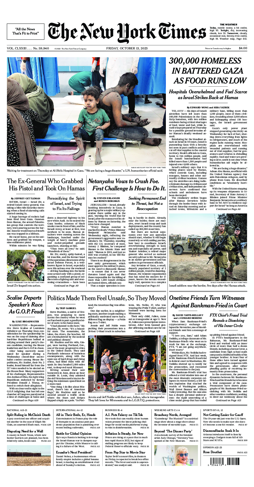 Prima-pagina-New-York-Times-del-2023-10-13