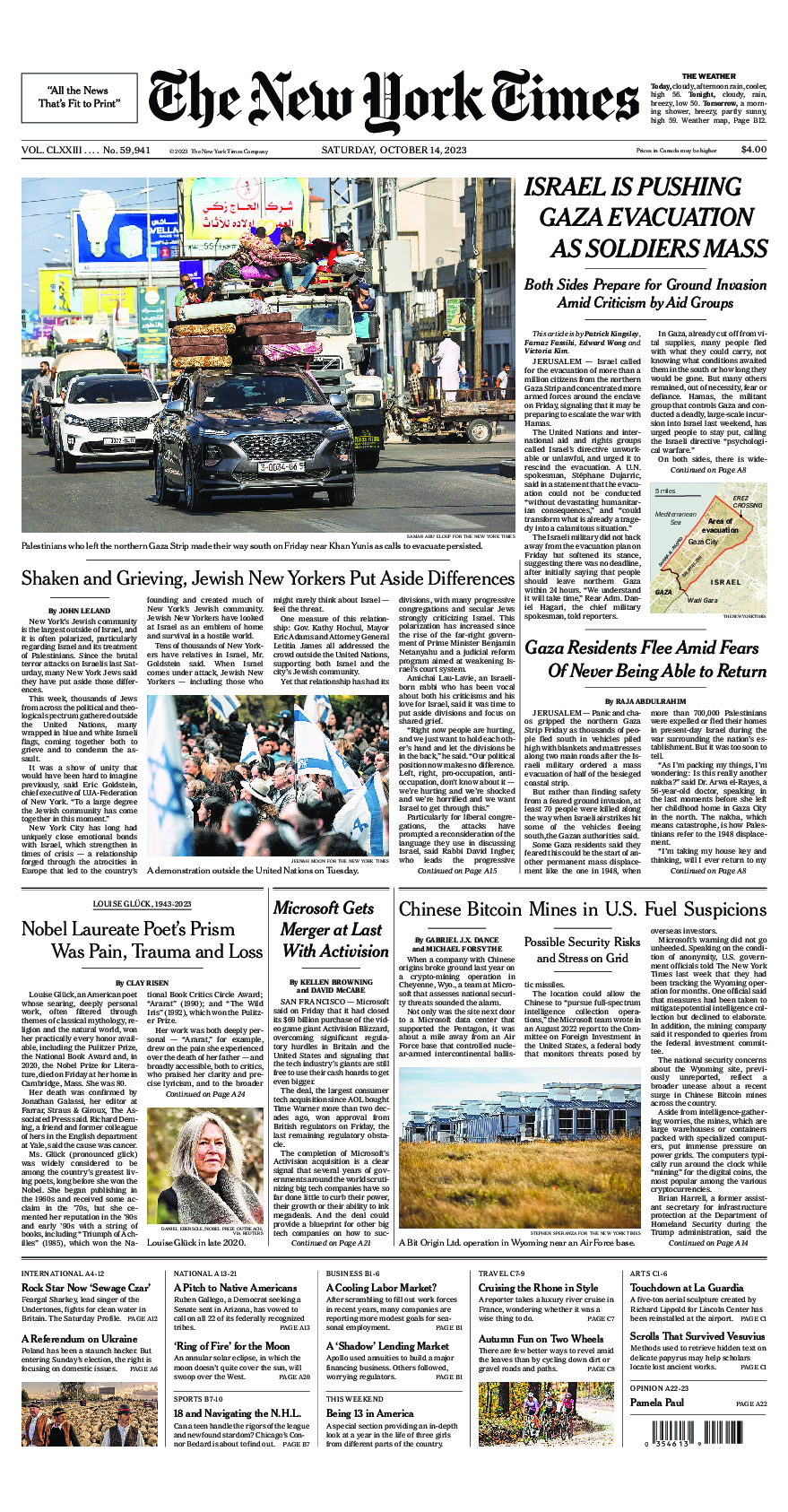 Prima-pagina-New-York-Times-del-2023-10-14