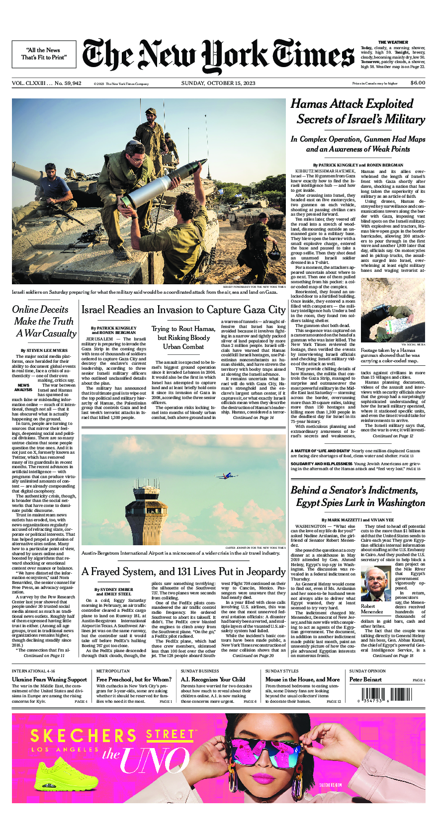 Prima-pagina-New-York-Times-del-2023-10-15