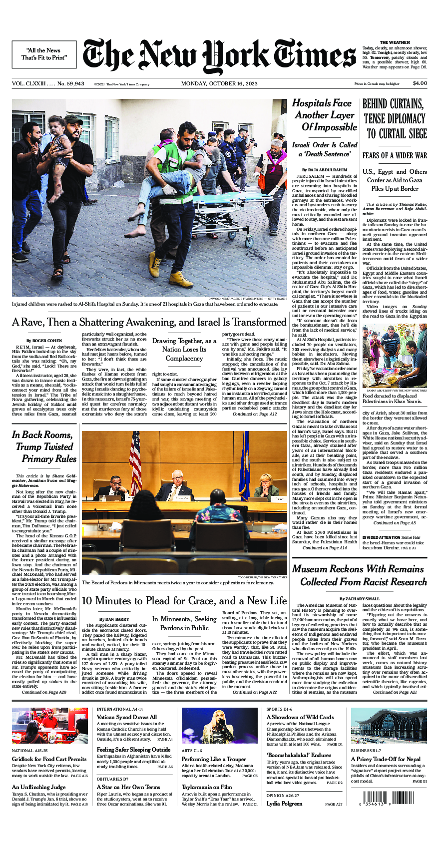 Prima-pagina-New-York-Times-del-2023-10-16