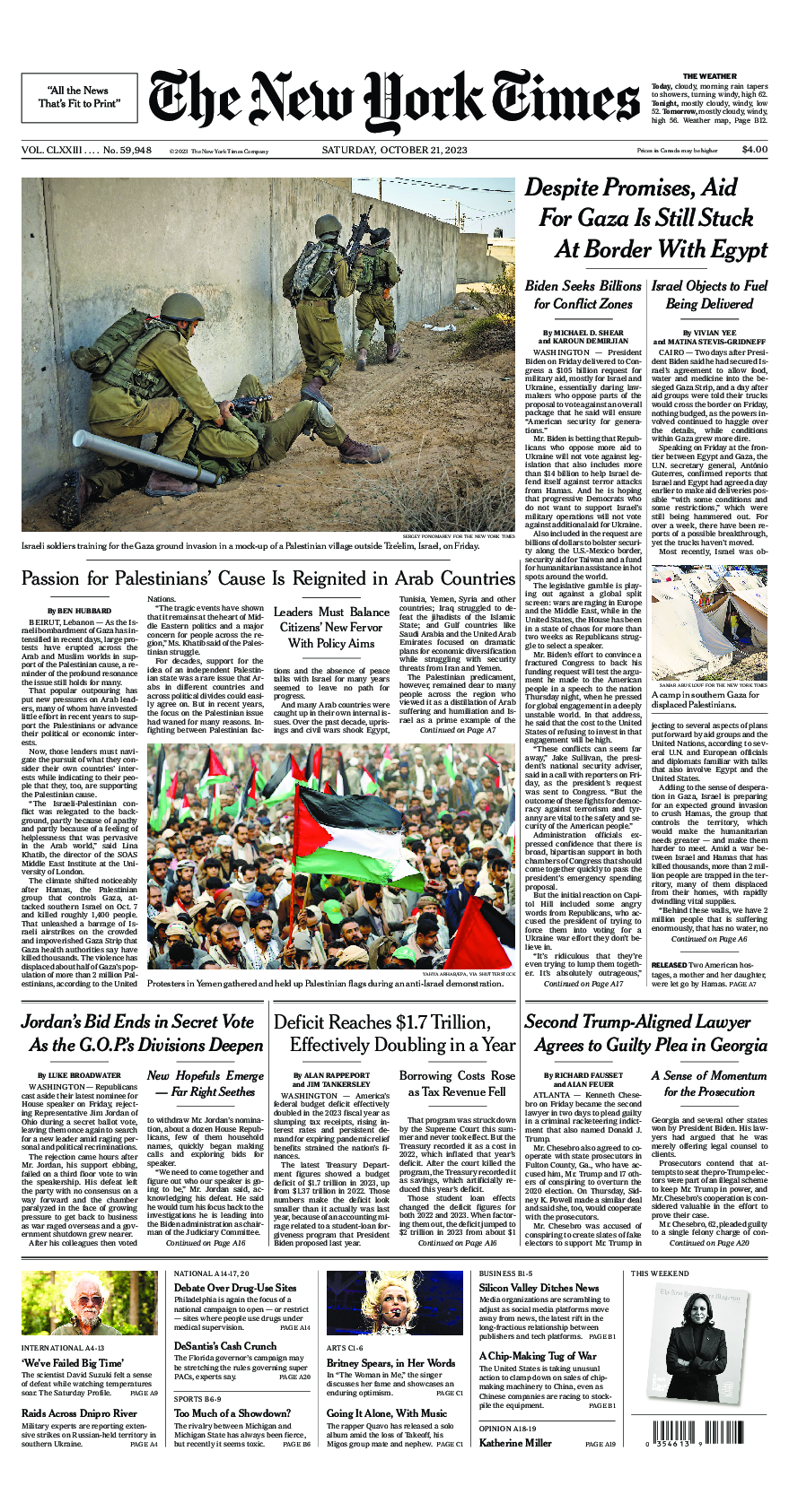 Prima-pagina-New-York-Times-del-2023-10-21