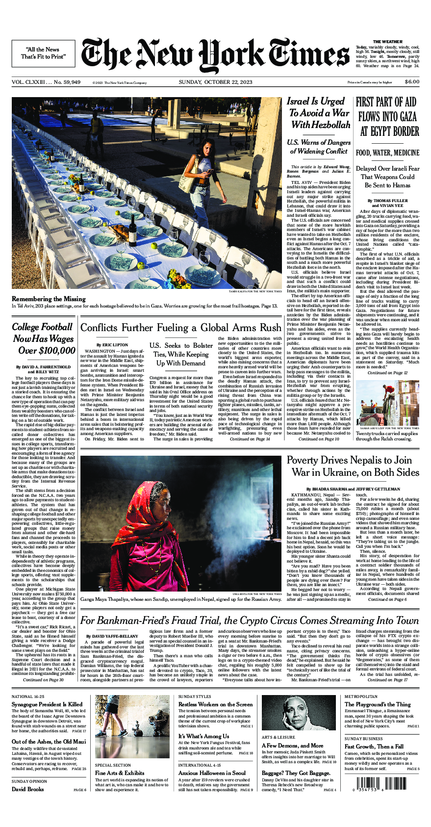 Prima-pagina-New-York-Times-del-2023-10-22