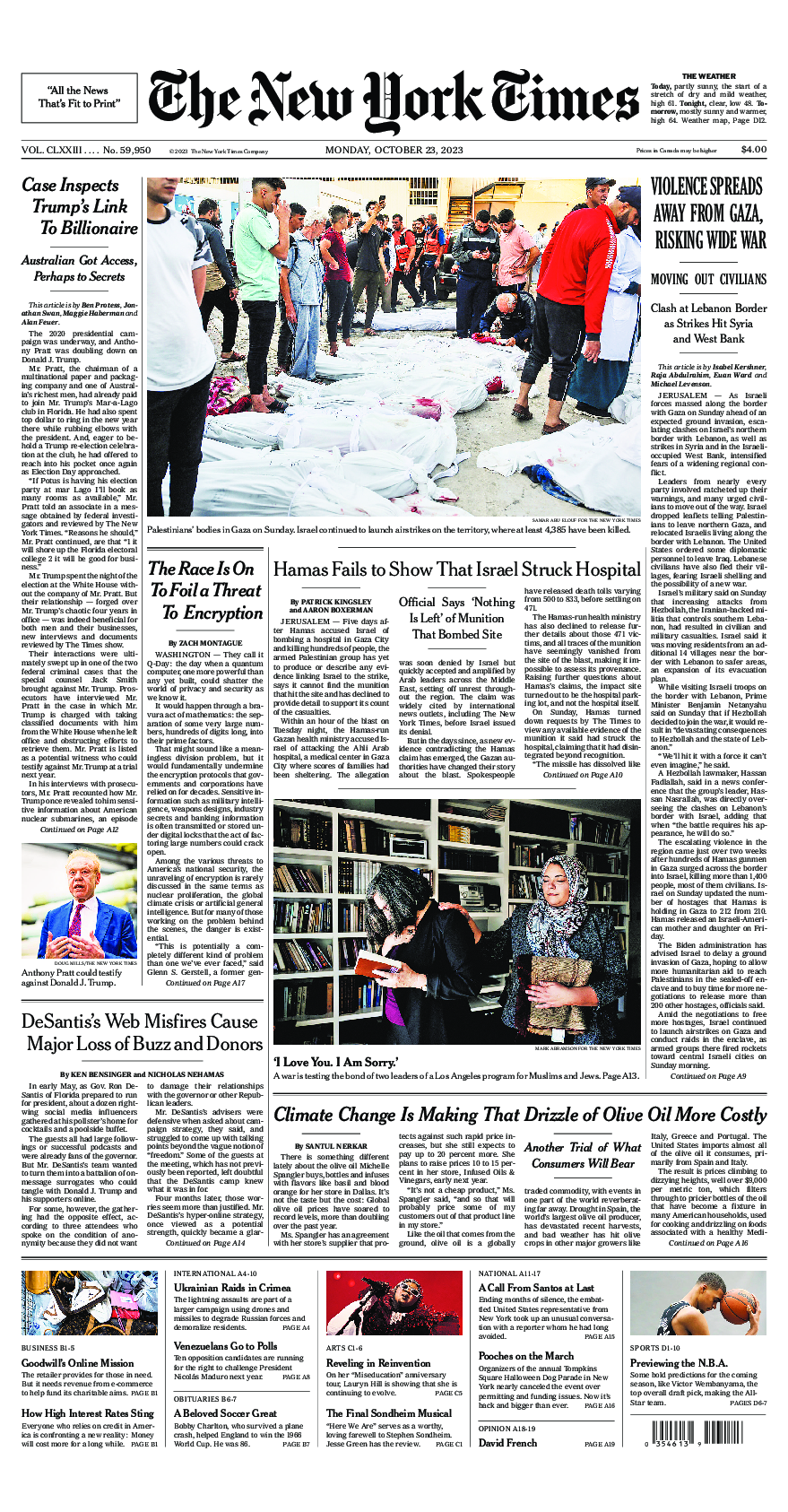 Prima-pagina-New-York-Times-del-2023-10-23