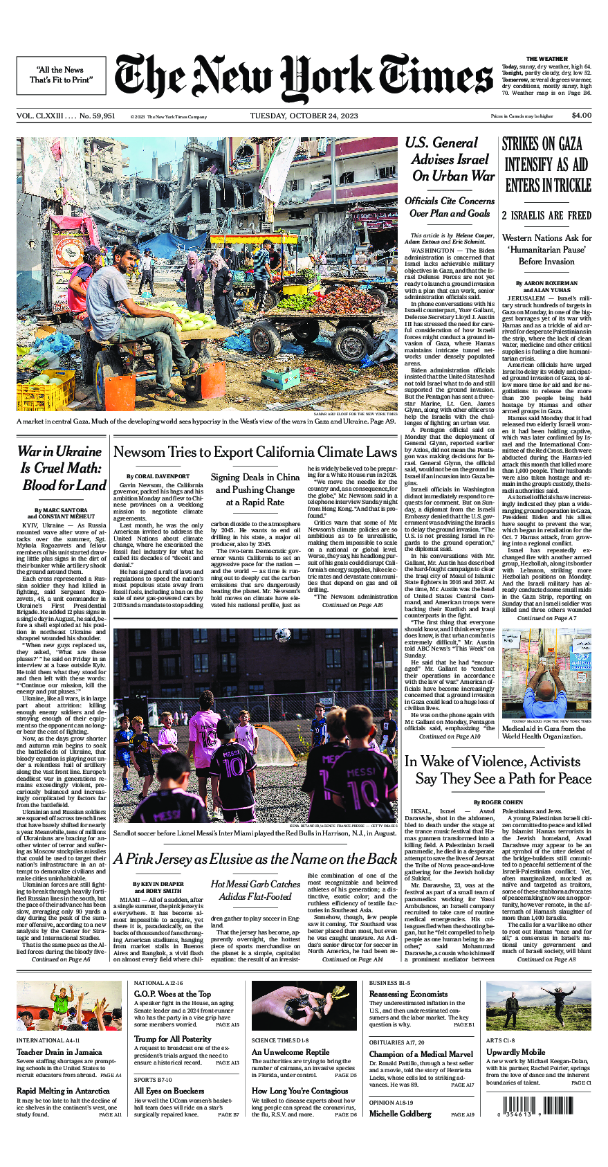 Prima-pagina-New-York-Times-del-2023-10-24