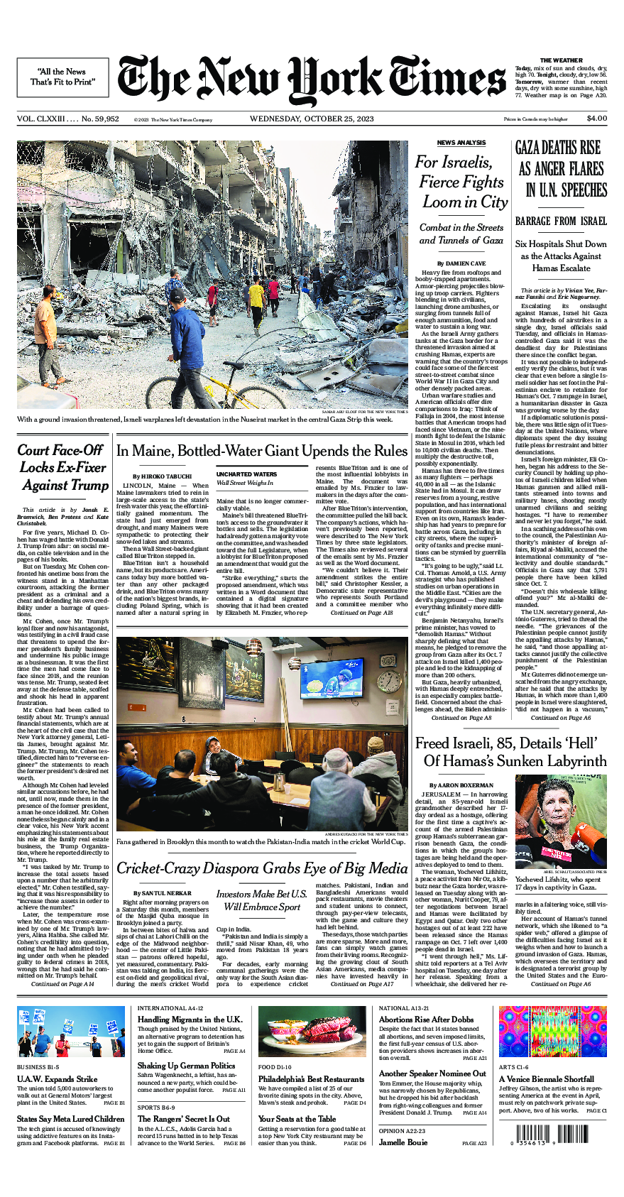 Prima-pagina-New-York-Times-del-2023-10-25