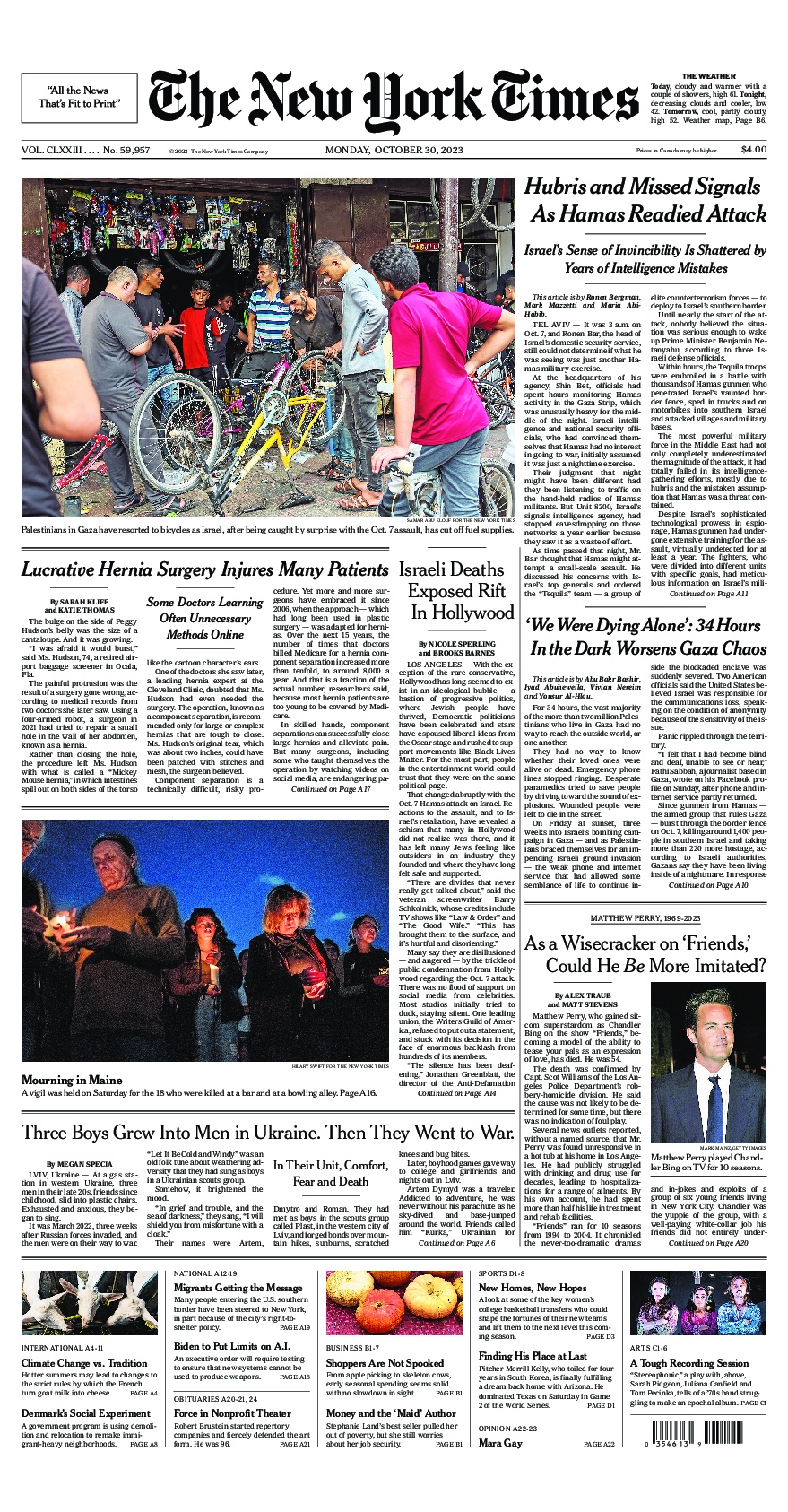 Prima-pagina-New-York-Times-del-2023-10-30