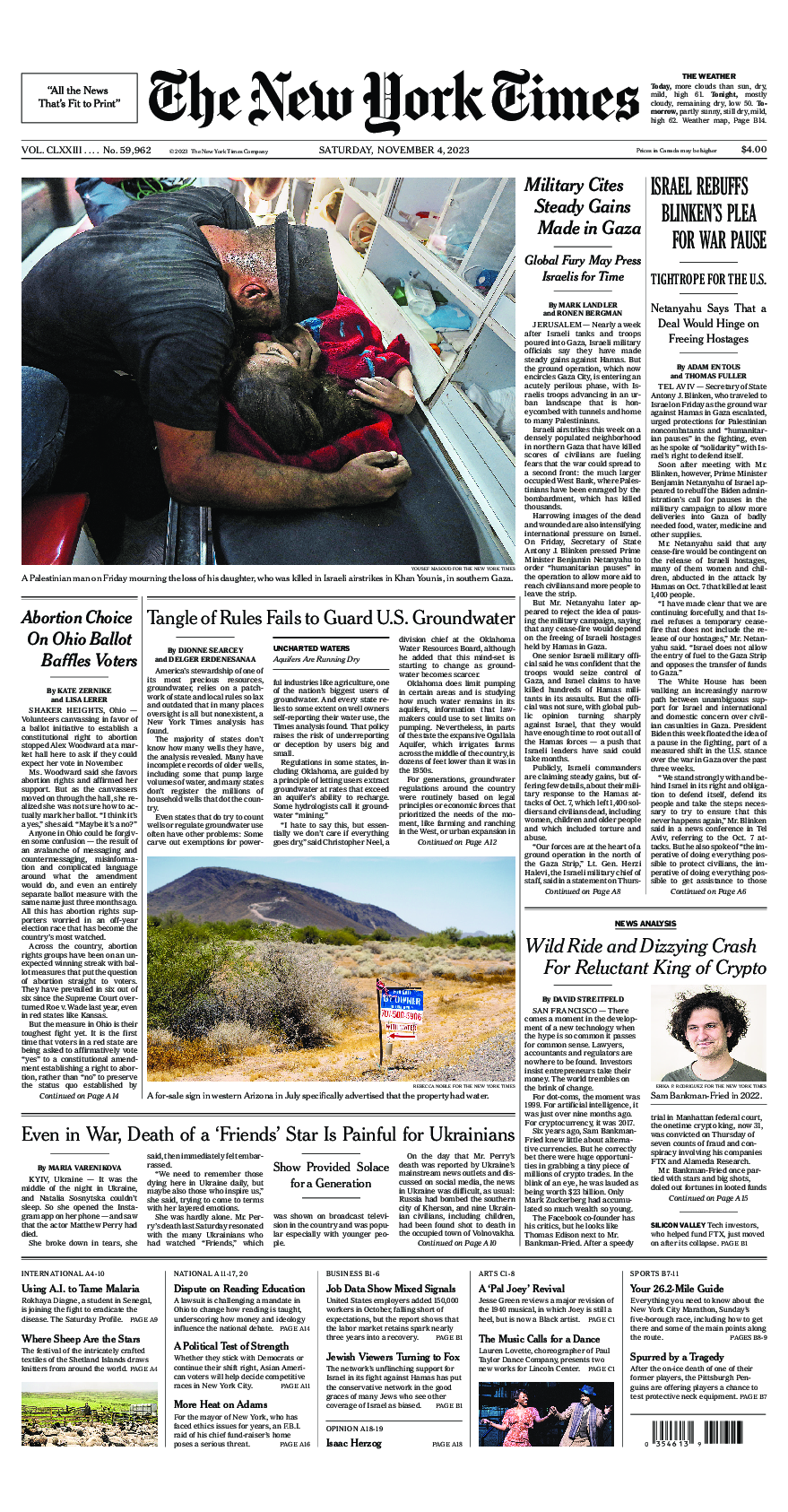 Prima-pagina-New-York-Times-del-2023-11-04