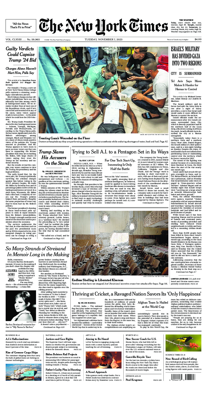 Prima-pagina-New-York-Times-del-2023-11-07