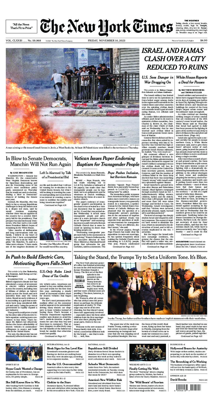 Prima-pagina-New-York-Times-del-2023-11-10