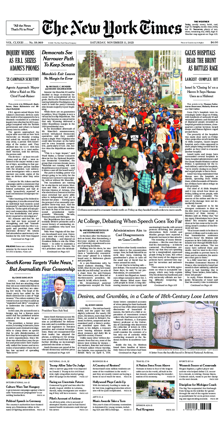 Prima-pagina-New-York-Times-del-2023-11-11