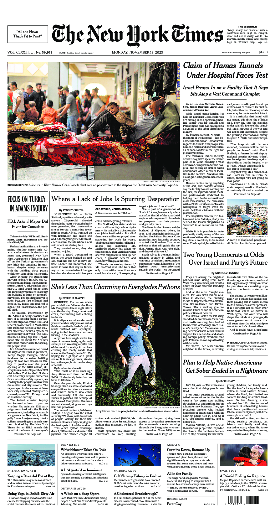 Prima-pagina-New-York-Times-del-2023-11-13