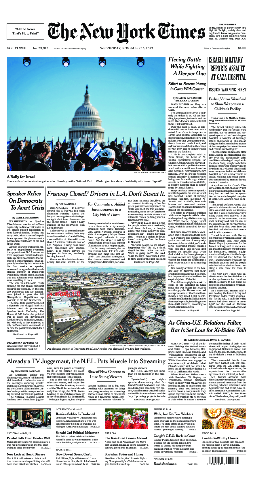 Prima-pagina-New-York-Times-del-2023-11-15