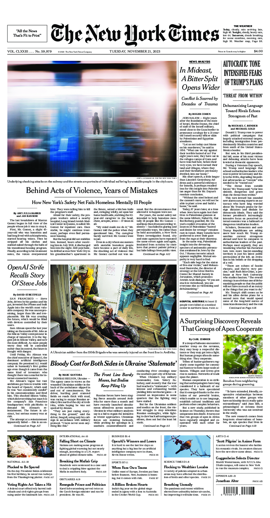 Prima-pagina-New-York-Times-del-2023-11-21