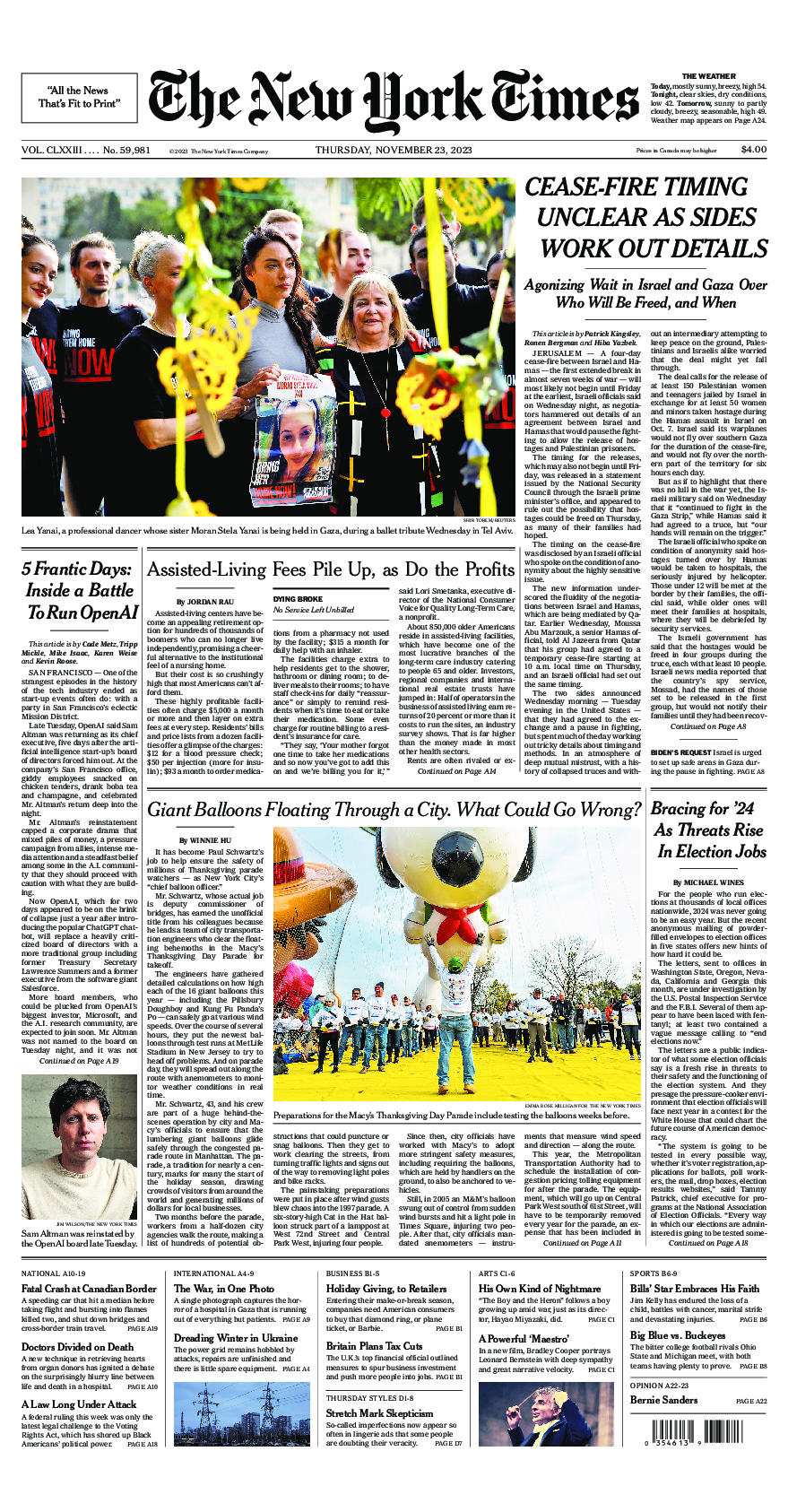 Prima-pagina-New-York-Times-del-2023-11-23