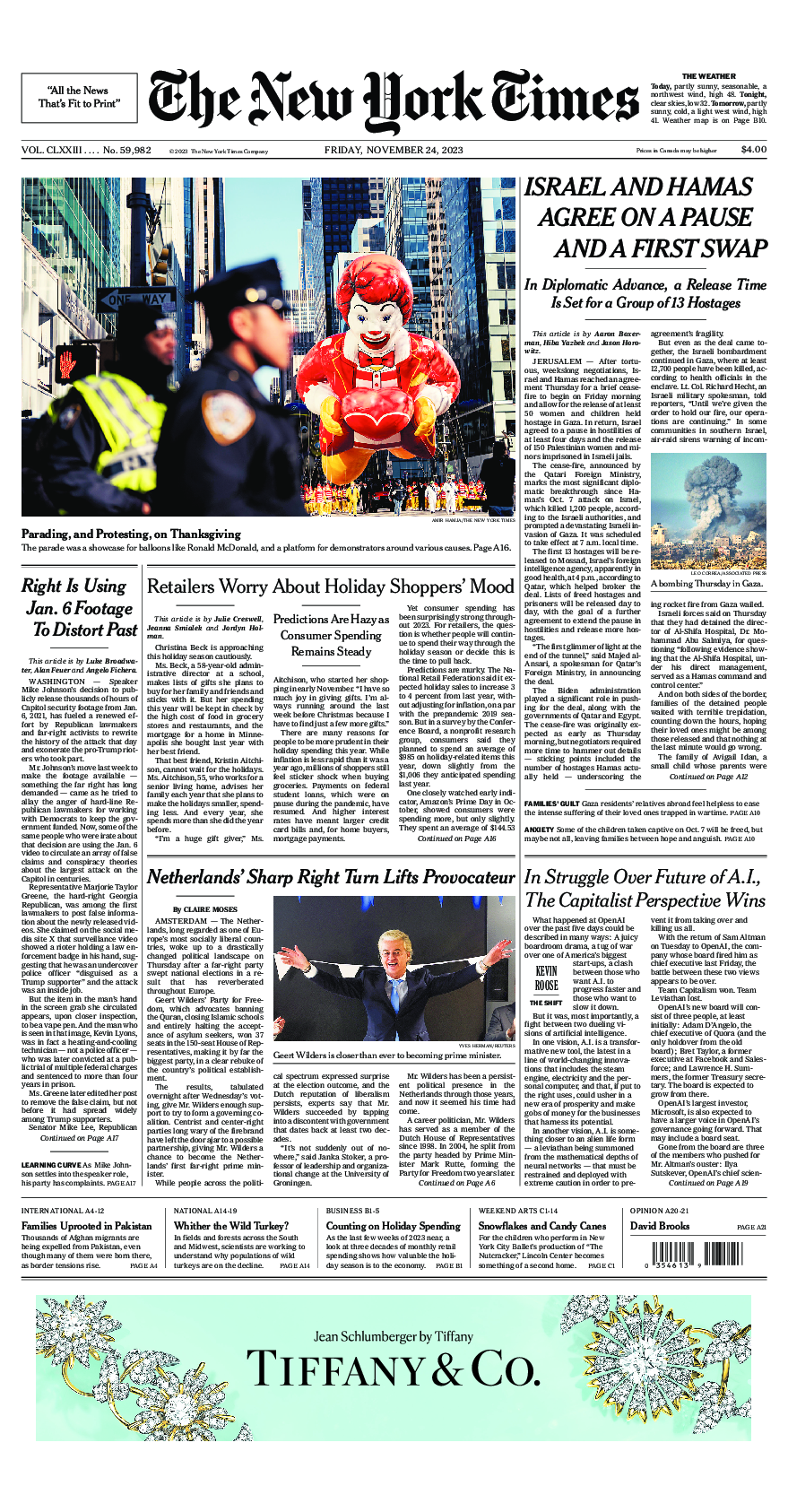 Prima-pagina-New-York-Times-del-2023-11-24