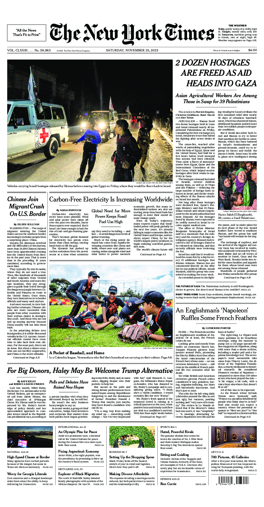 Prima-pagina-New-York-Times-del-2023-11-25