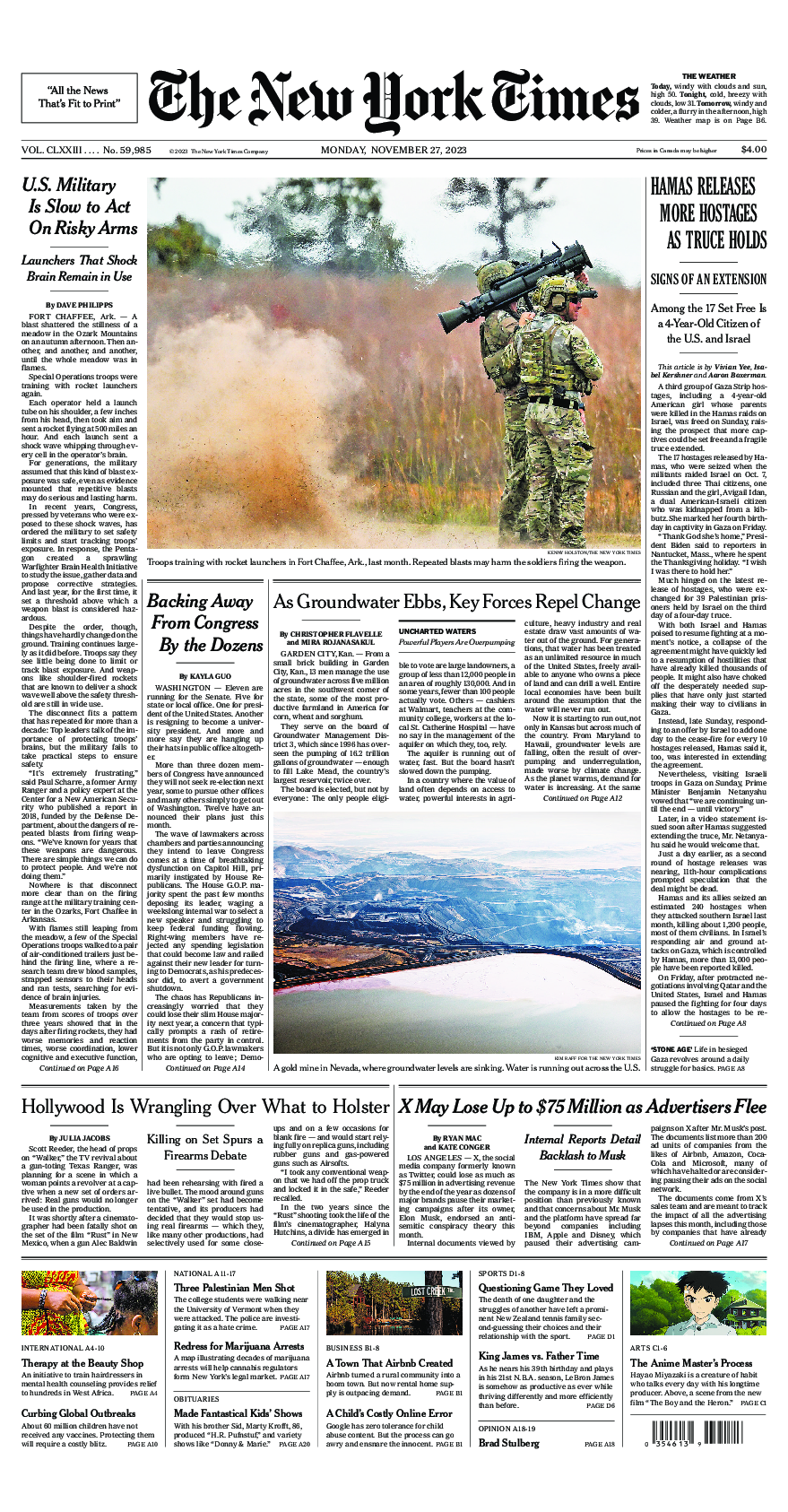 Prima-pagina-New-York-Times-del-2023-11-27