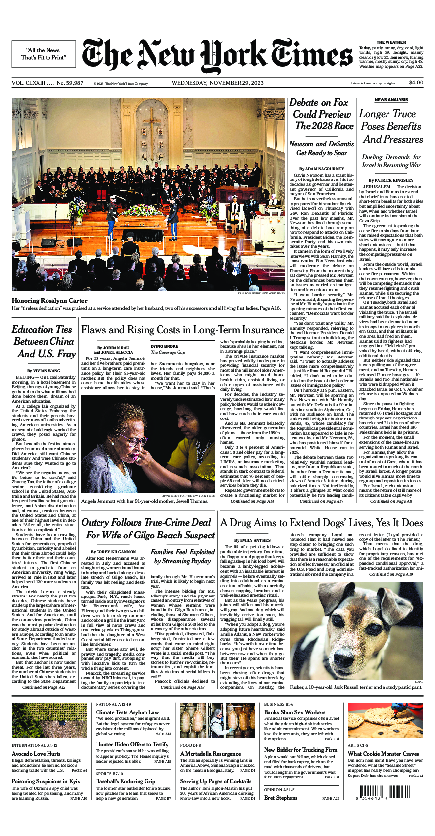 Prima-pagina-New-York-Times-del-2023-11-29