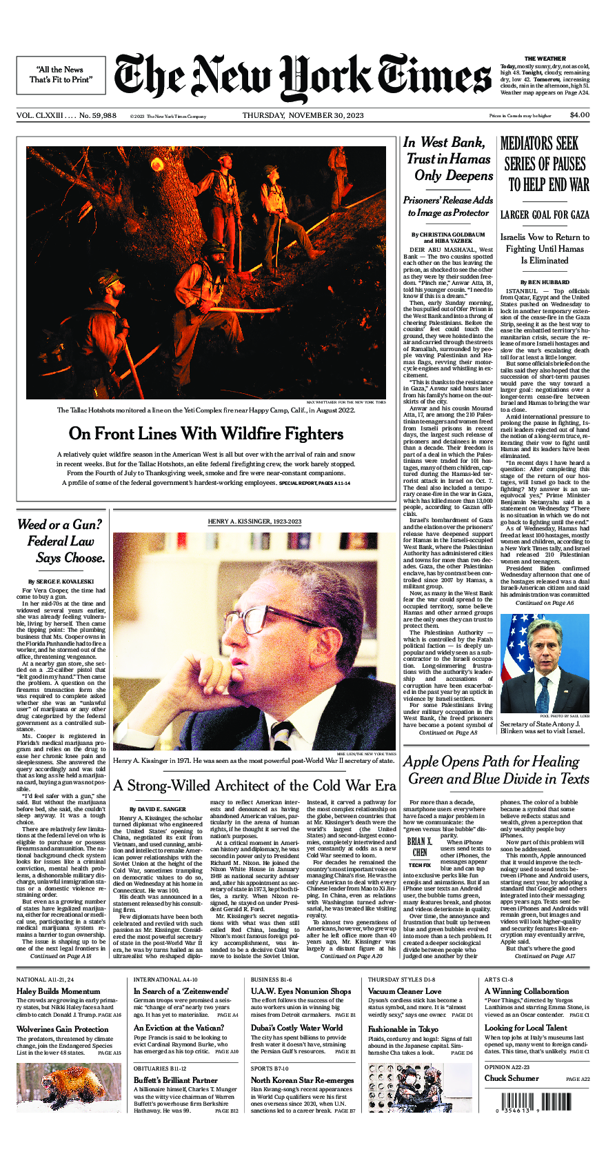 Prima-pagina-New-York-Times-del-2023-11-30