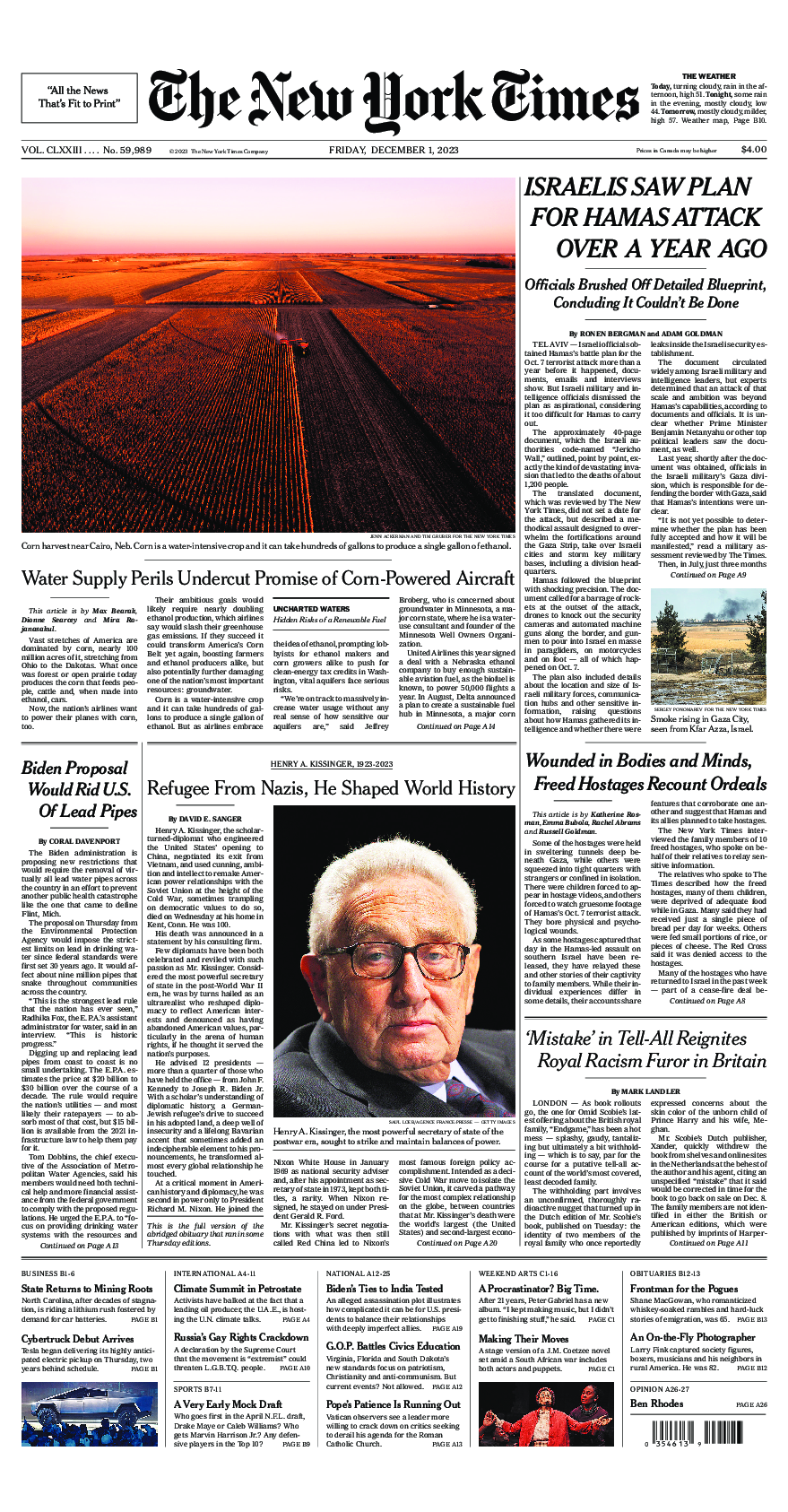 Prima-pagina-New-York-Times-del-2023-12-01