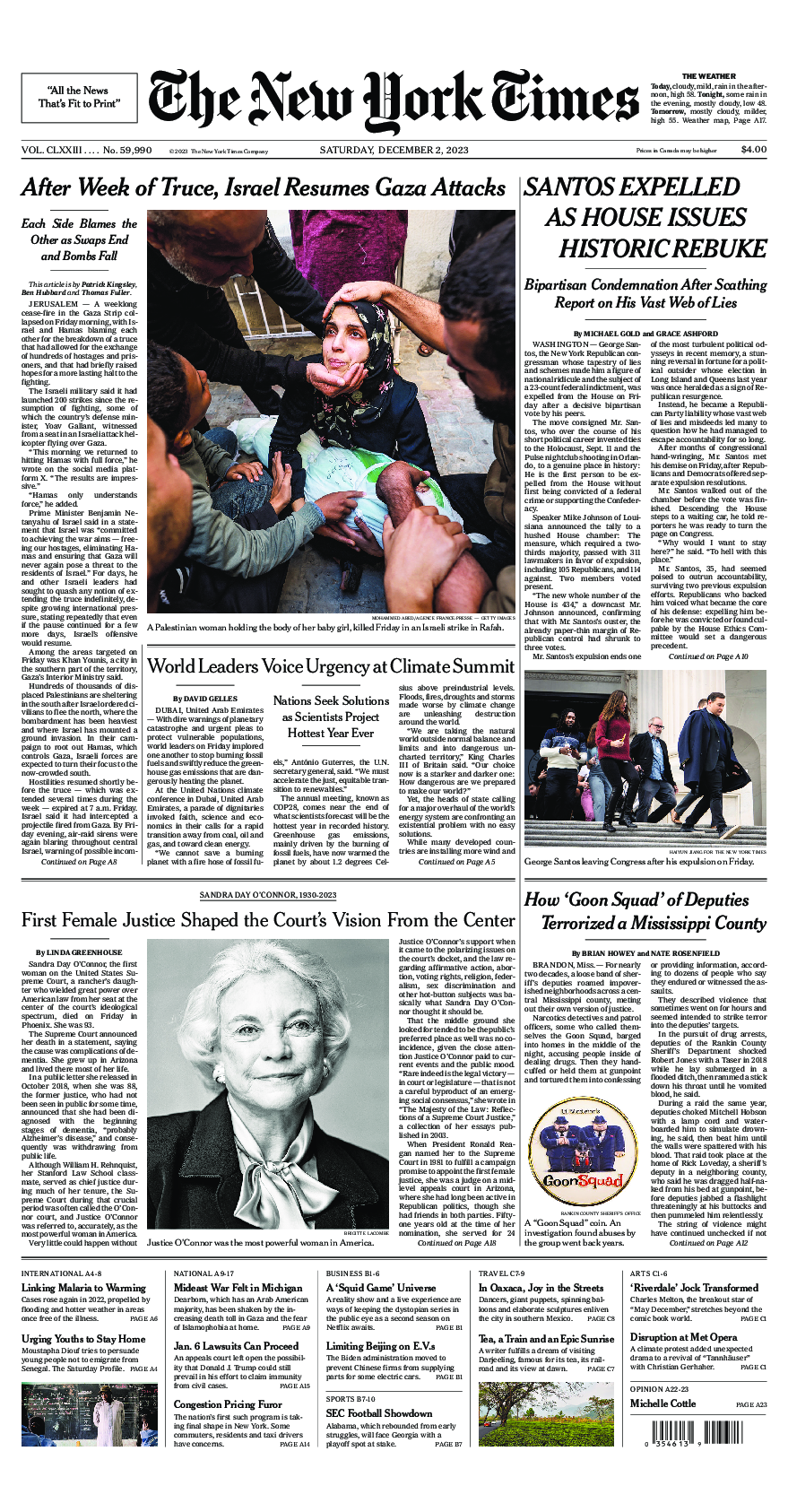 Prima-pagina-New-York-Times-del-2023-12-02