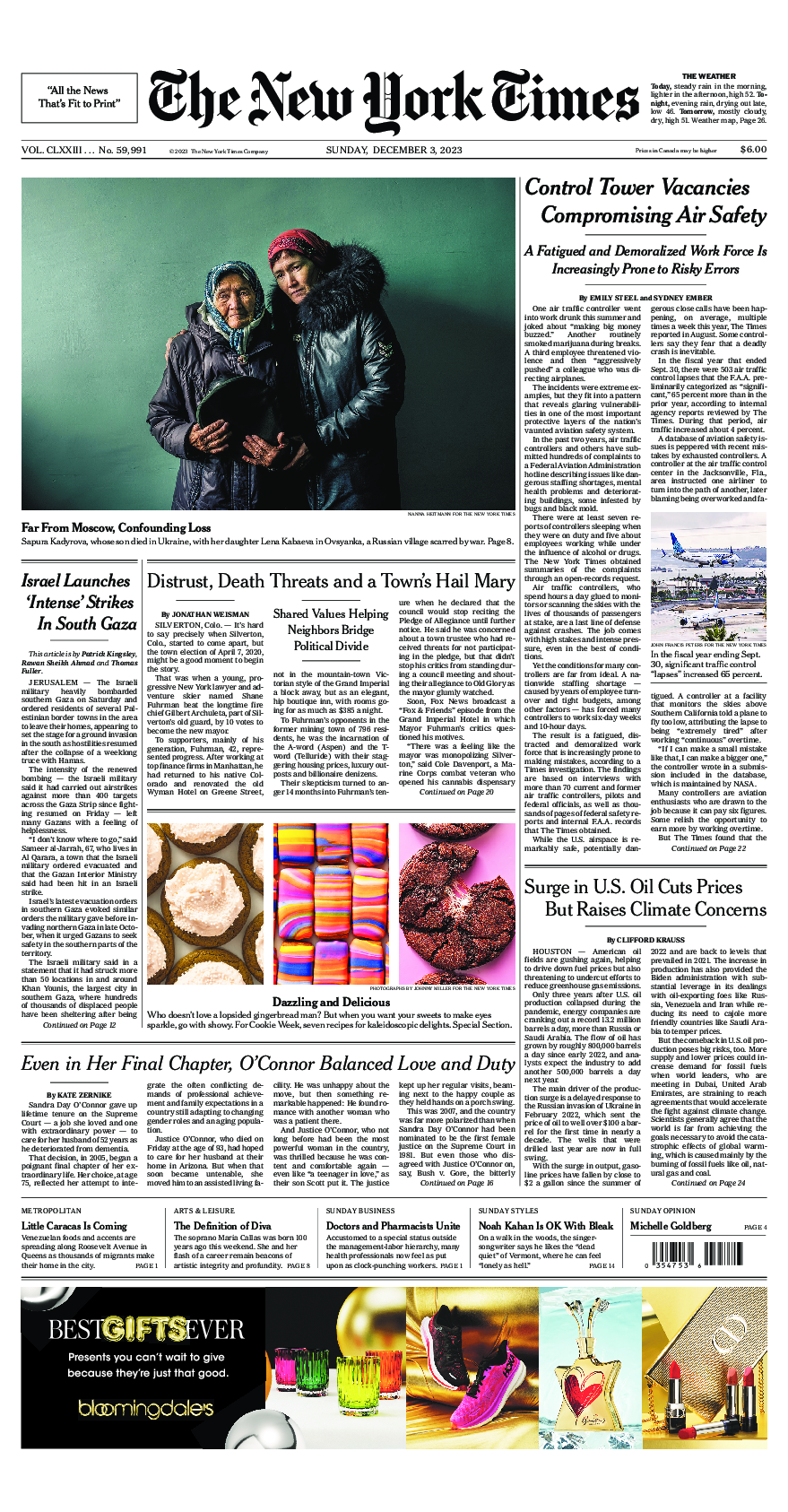 Prima-pagina-New-York-Times-del-2023-12-03