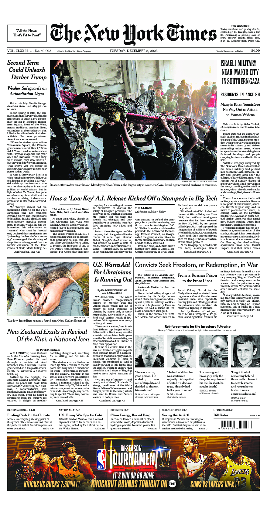 Prima-pagina-New-York-Times-del-2023-12-05