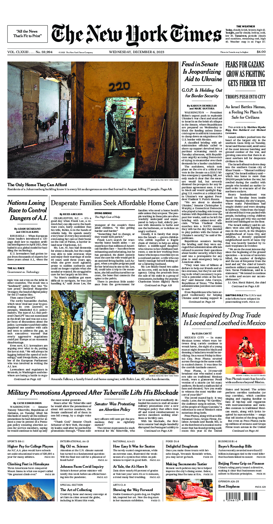 Prima-pagina-New-York-Times-del-2023-12-06