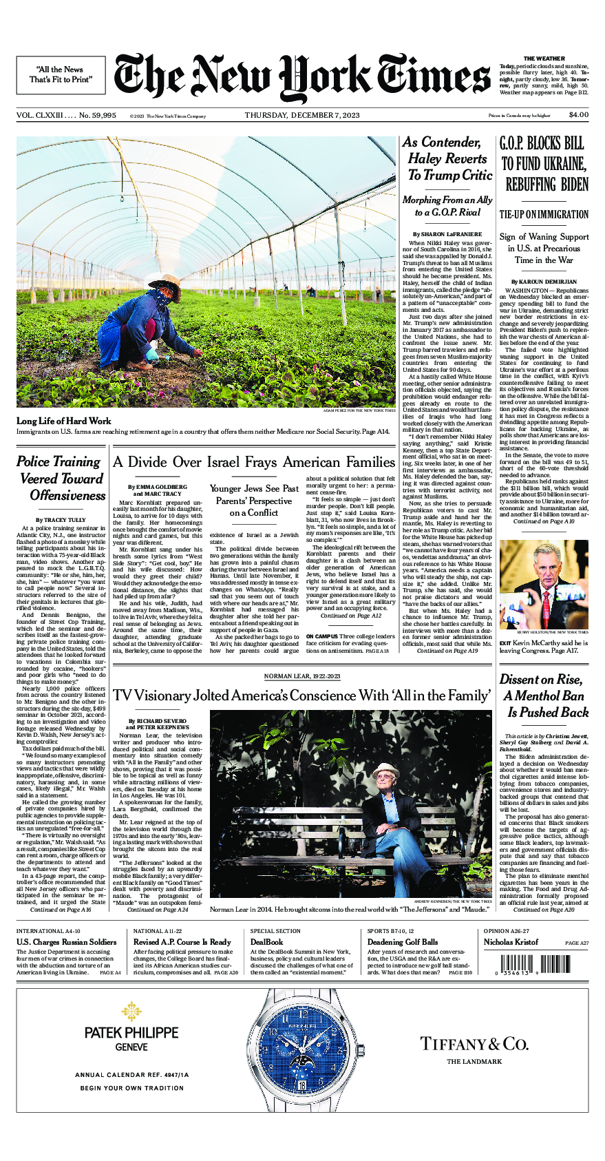 Prima-pagina-New-York-Times-del-2023-12-07