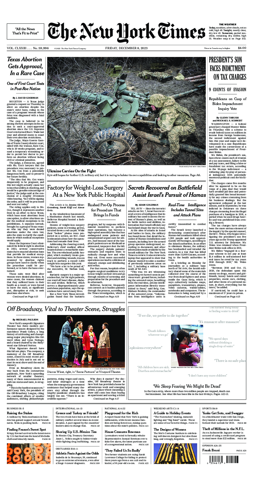 Prima-pagina-New-York-Times-del-2023-12-08