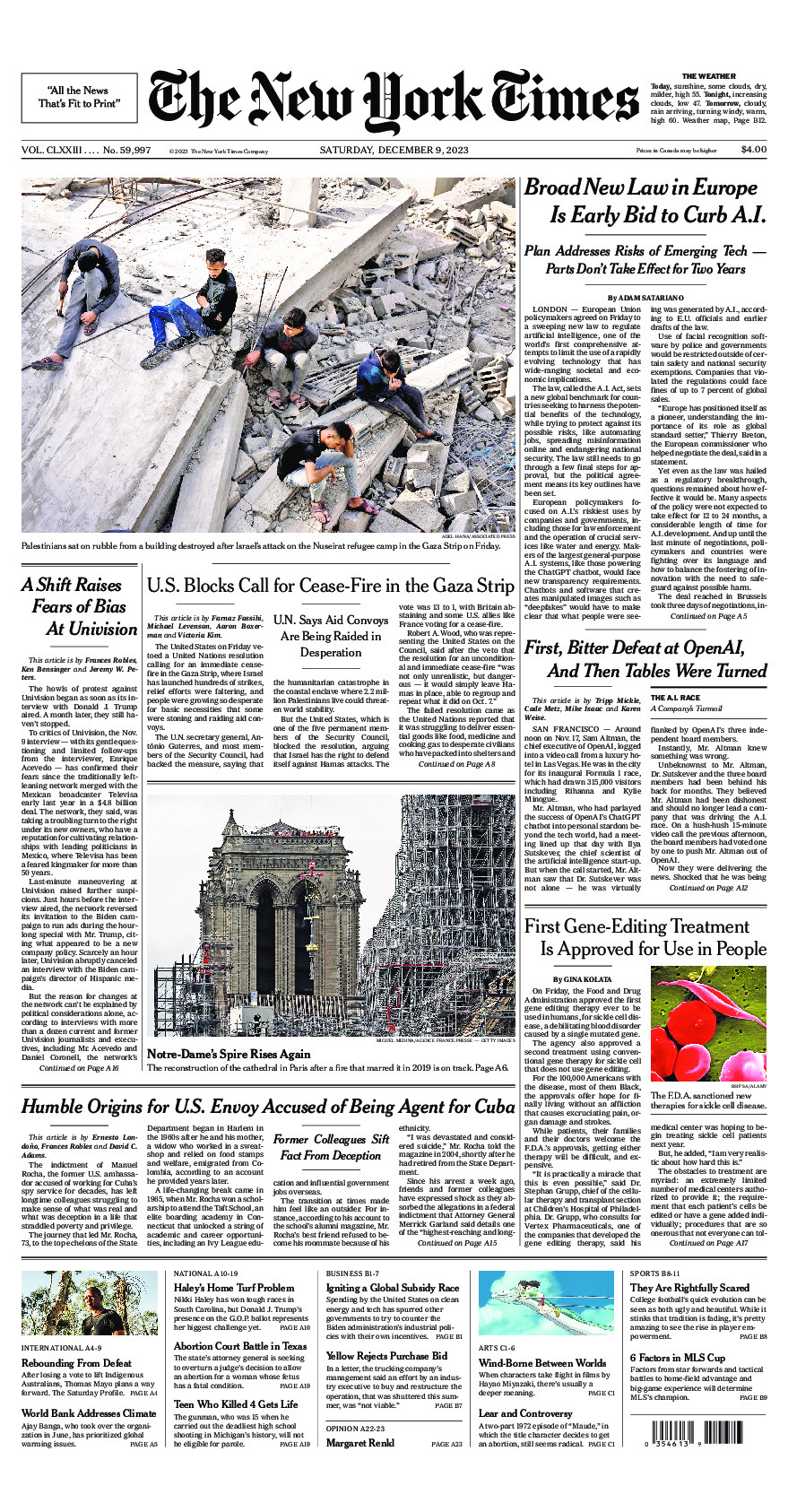 Prima-pagina-New-York-Times-del-2023-12-09