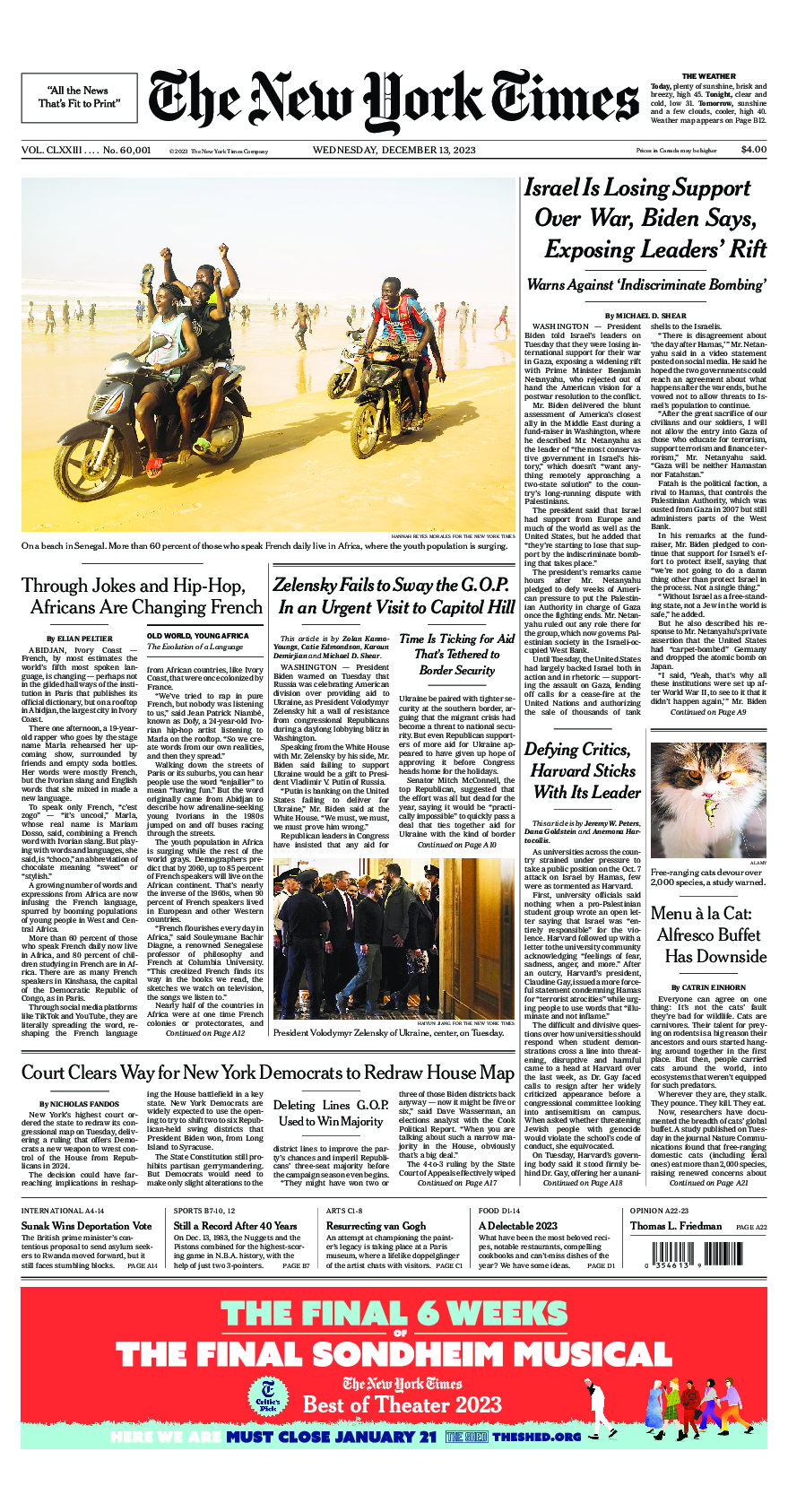 Prima-pagina-New-York-Times-del-2023-12-13