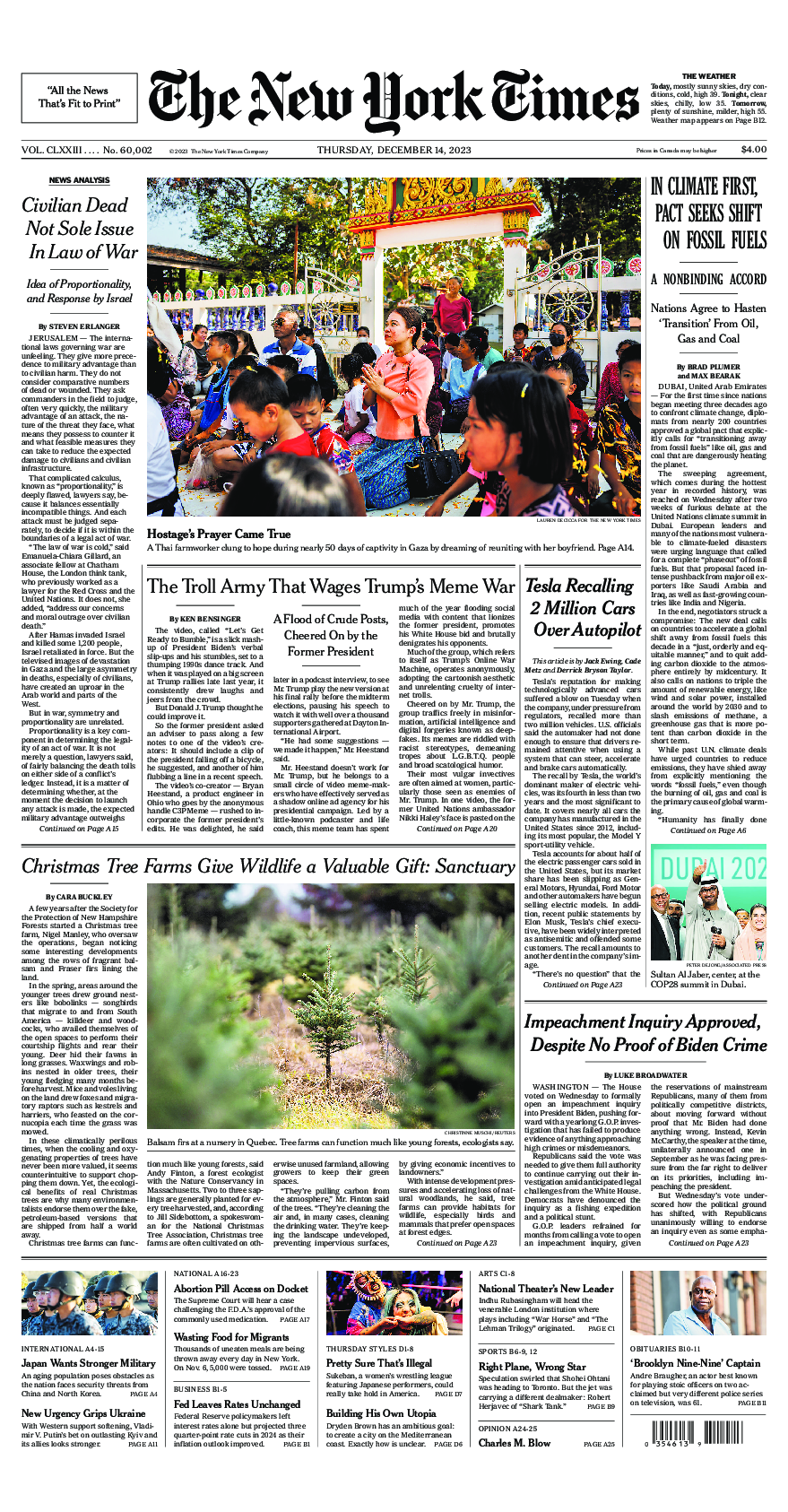 Prima-pagina-New-York-Times-del-2023-12-14