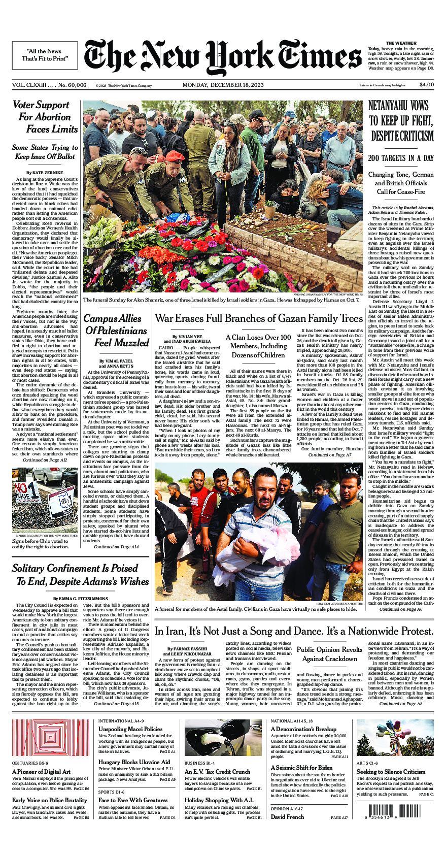 Prima-pagina-New-York-Times-del-2023-12-18