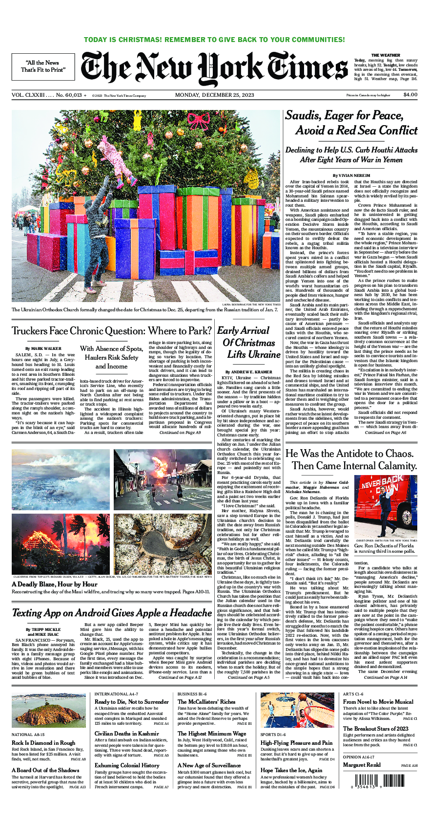 Prima-pagina-New-York-Times-del-2023-12-25