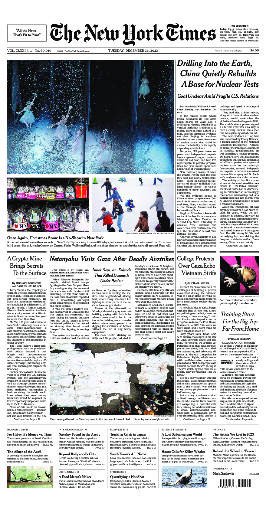 Prima-pagina-New-York-Times-del-2023-12-26