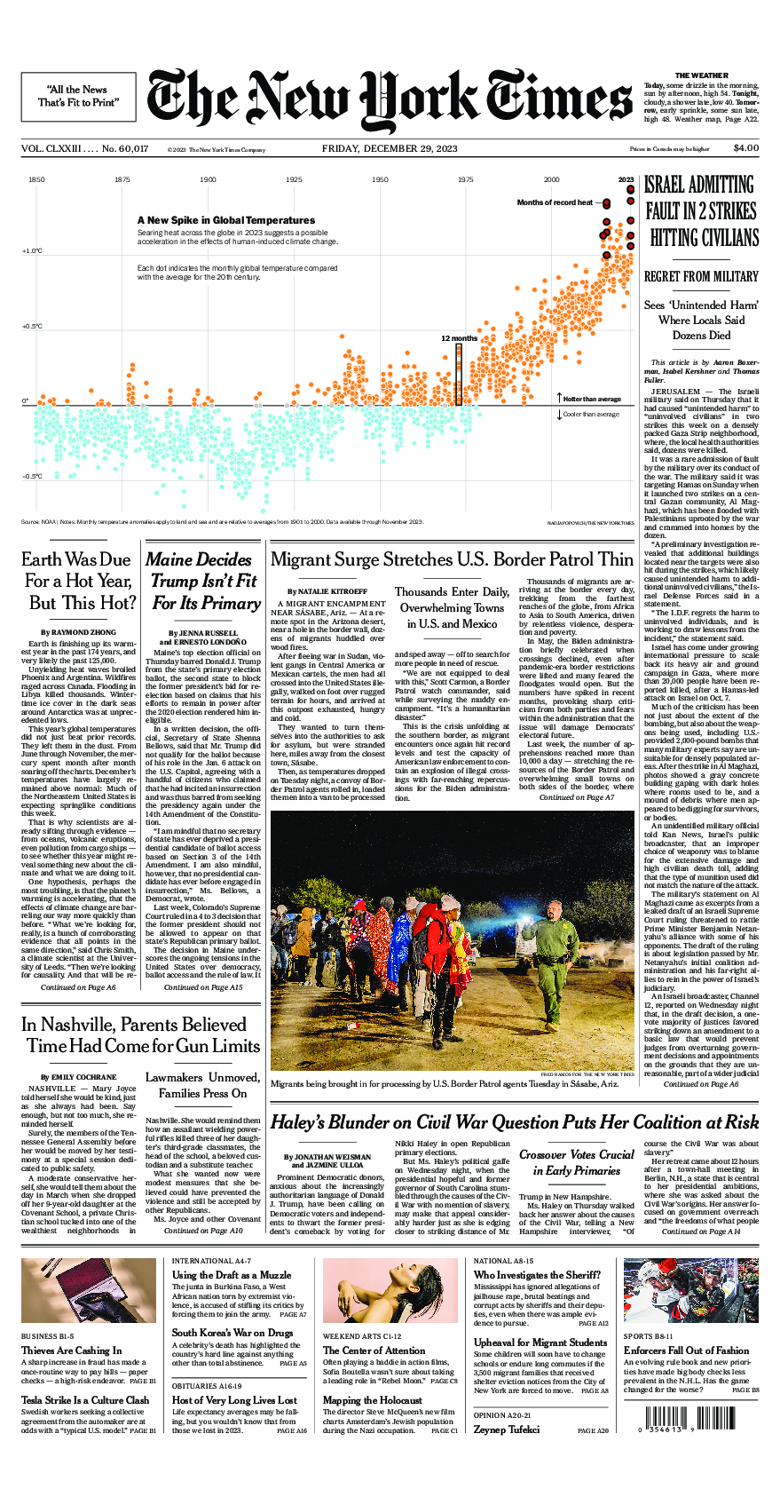 Prima-pagina-New-York-Times-del-2023-12-29