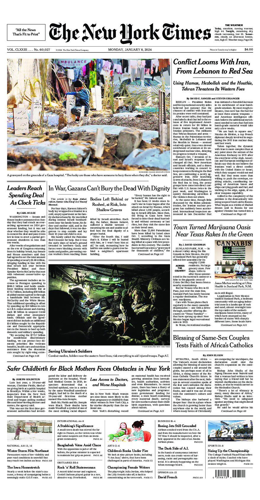 Prima-pagina-New-York-Times-del-2024-01-08