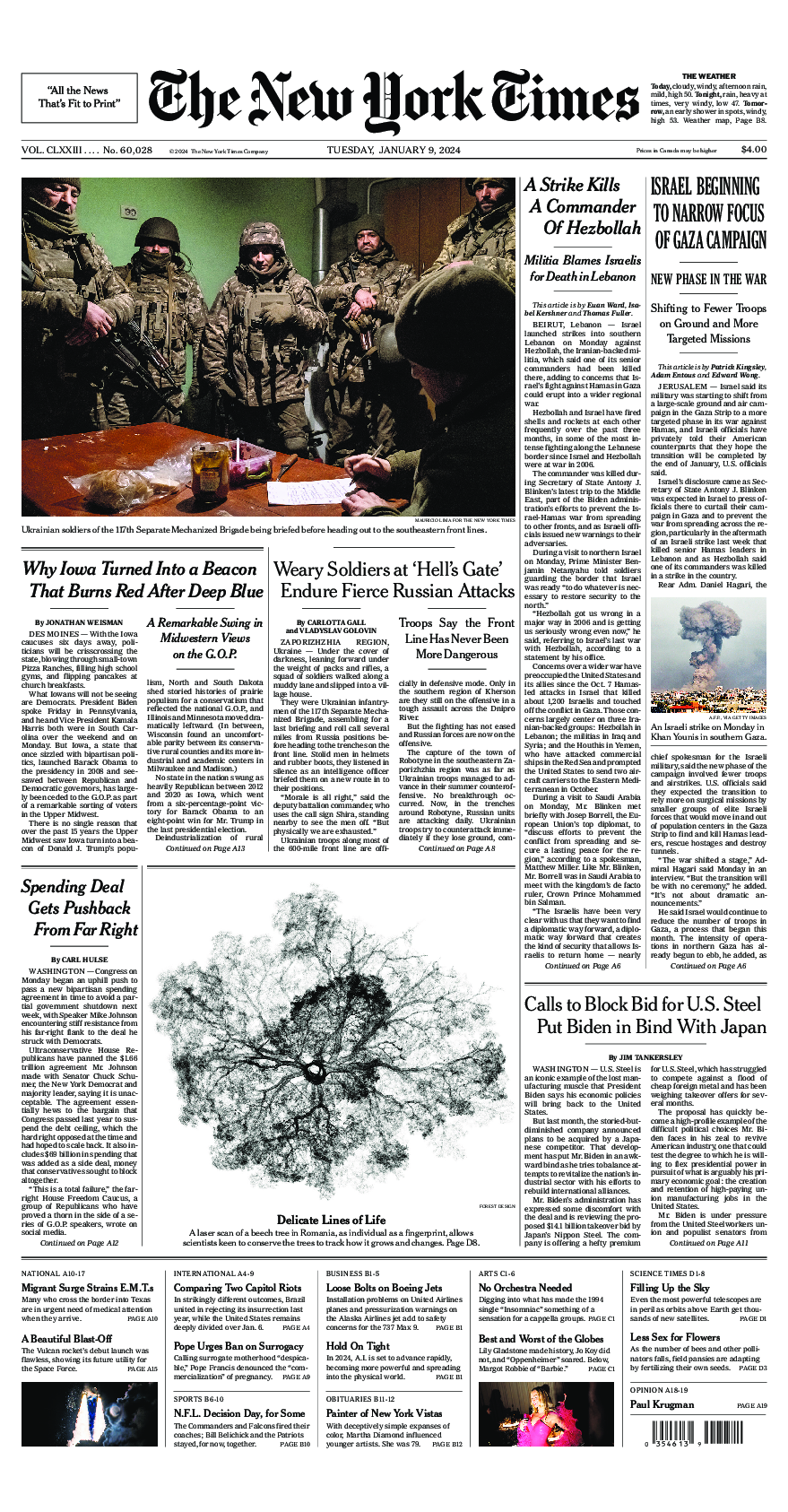 Prima-pagina-New-York-Times-del-2024-01-09