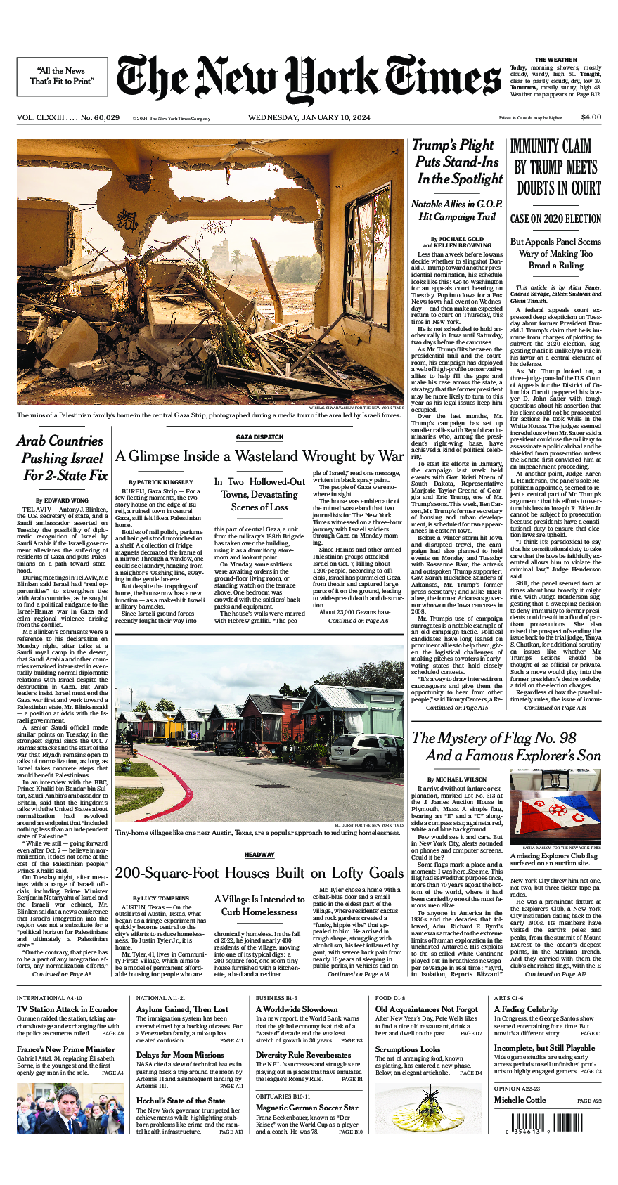 Prima-pagina-New-York-Times-del-2024-01-10