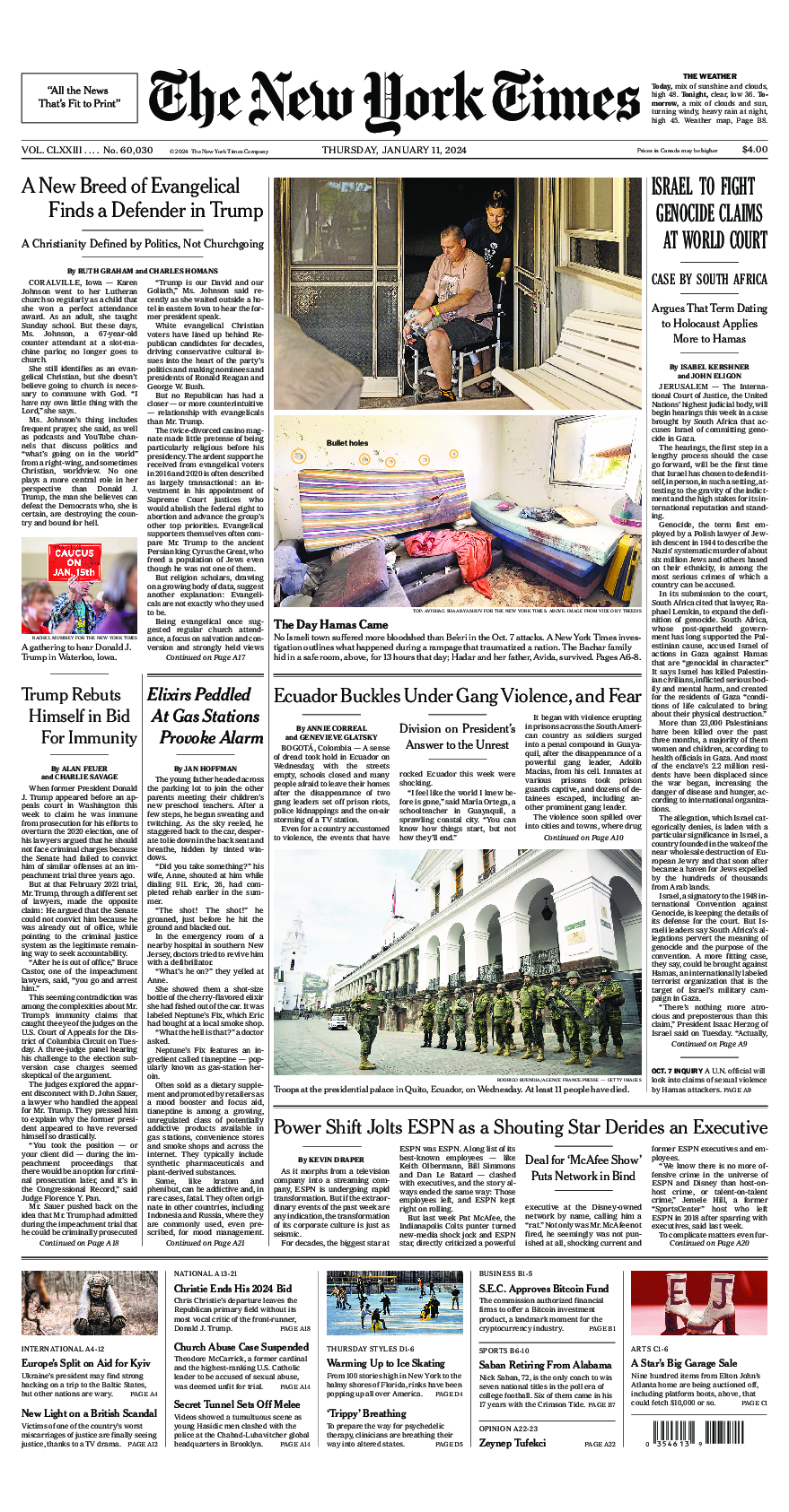 Prima-pagina-New-York-Times-del-2024-01-11