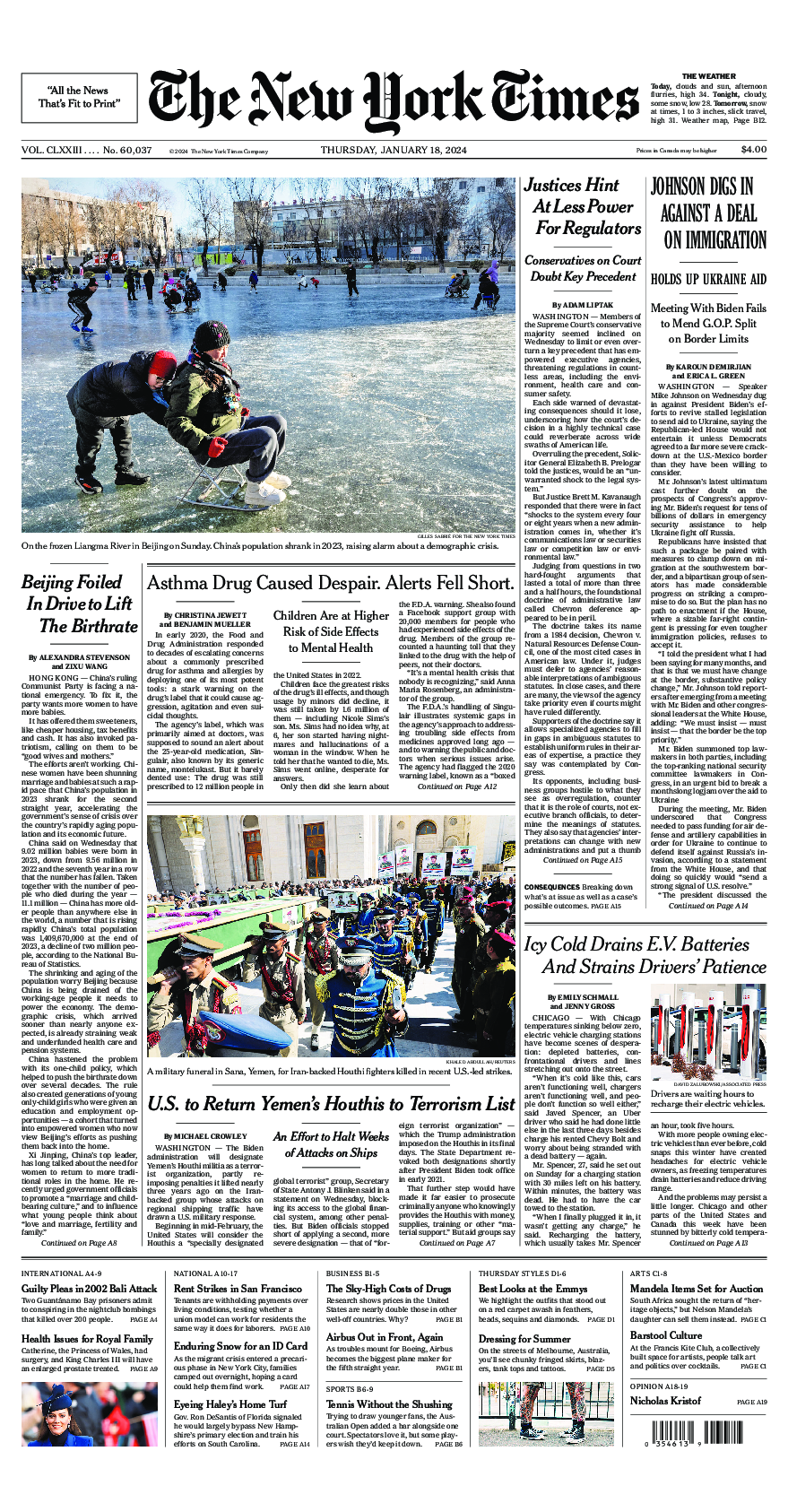 Prima-pagina-New-York-Times-del-2024-01-18