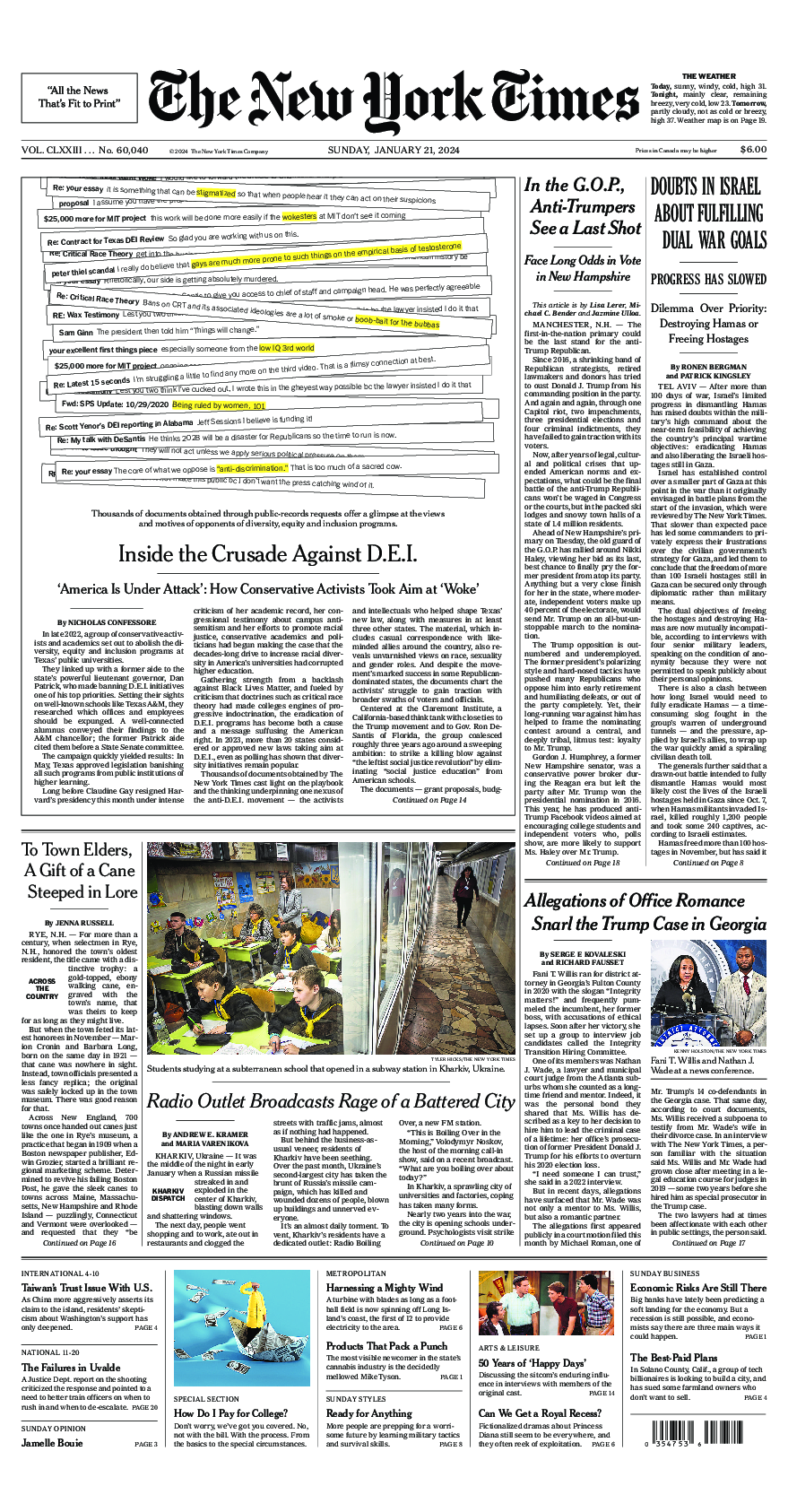 Prima-pagina-New-York-Times-del-2024-01-21