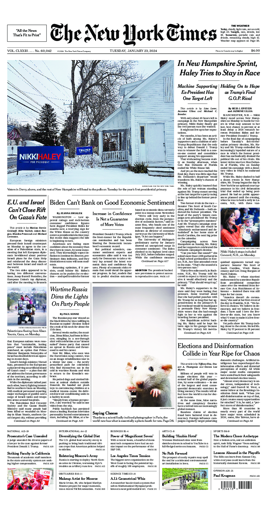 Prima-pagina-New-York-Times-del-2024-01-23